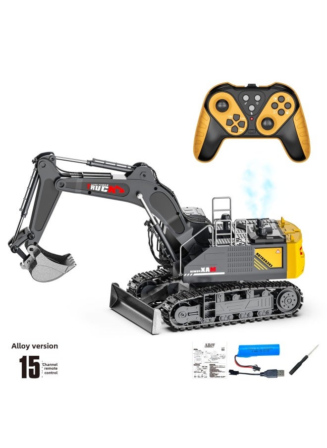 15 Pass Alloy Remote Control Excavator Boy Large Spray Excavator Charging Electric Simulation Engineering Car Toy-Color:Gray  Spray 15-way Alloy Excavator-Proportion:1 Battery  - Image 1
