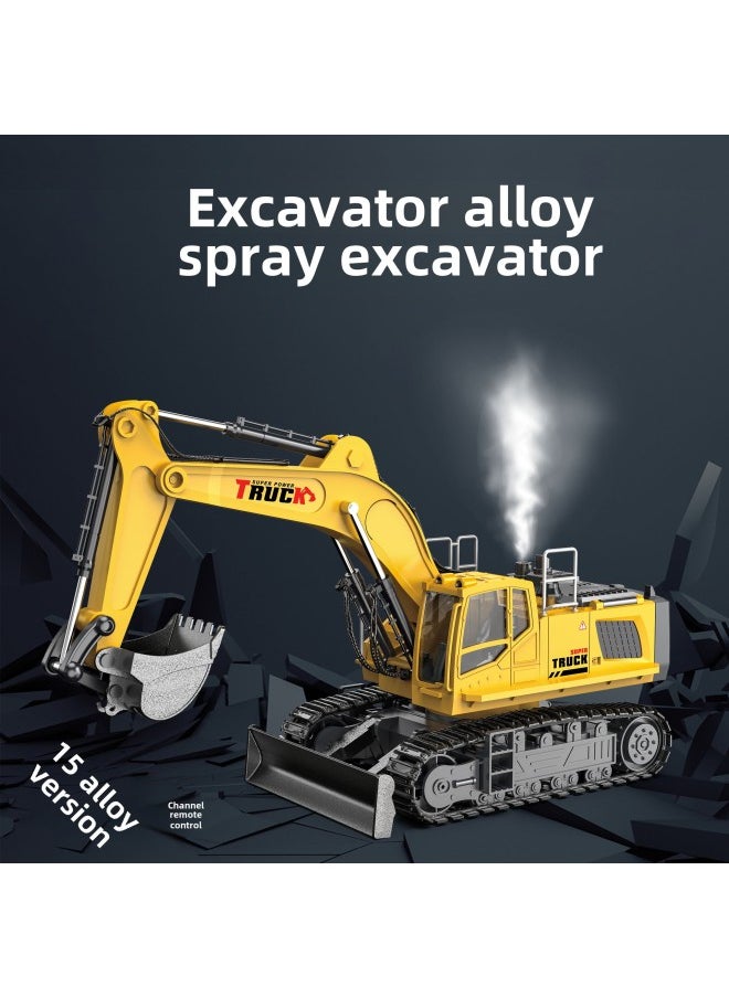 15 Pass Alloy Remote Control Excavator Boy Large Spray Excavator Charging Electric Simulation Engineering Car Toy-Color:Gray  Spray 15-way Alloy Excavator-Proportion:1 Battery  - Image 2