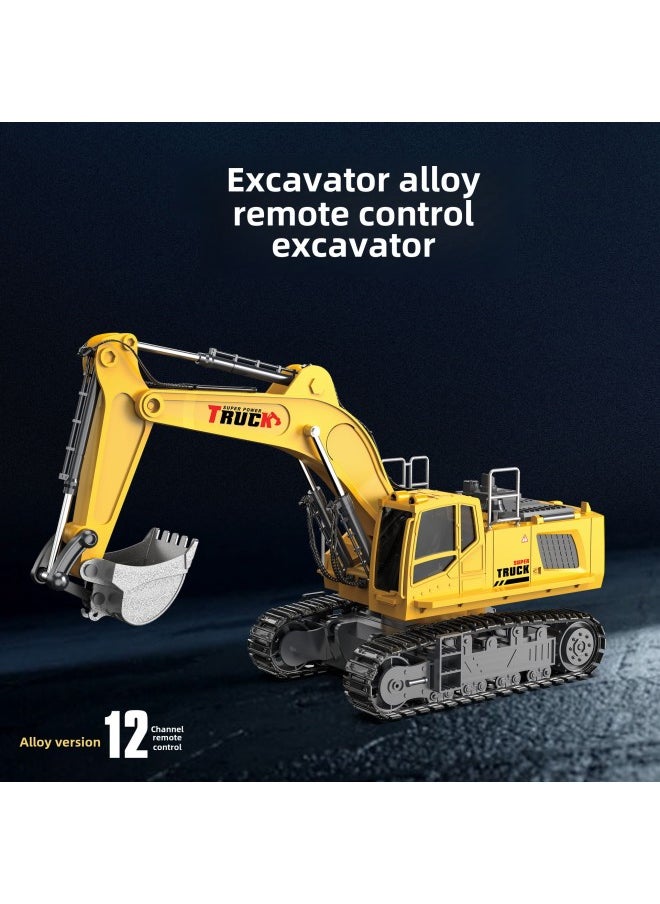 15 Pass Alloy Remote Control Excavator Boy Large Spray Excavator Charging Electric Simulation Engineering Car Toy-Color:Gray  Spray 15-way Alloy Excavator-Proportion:1 Battery  - Image 3