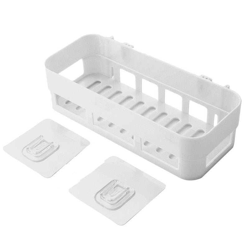 Multipurpose Self-Adhesive Plastic Kitchen and Bathroom Shelf Wall Holder with Double Layer Soap Box Hanging Tray Storage Rack Shower Corner Caddy Basket Multi-Coloured  - Image 1