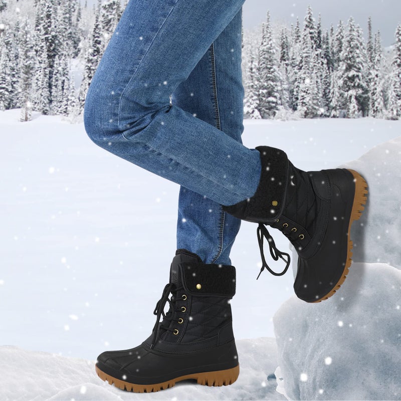 mysoft Women's Waterproof Snow Boots Insulated Warm, Lace-Up Winter Mid Calf Duck Boots for Outdoor - Image 2