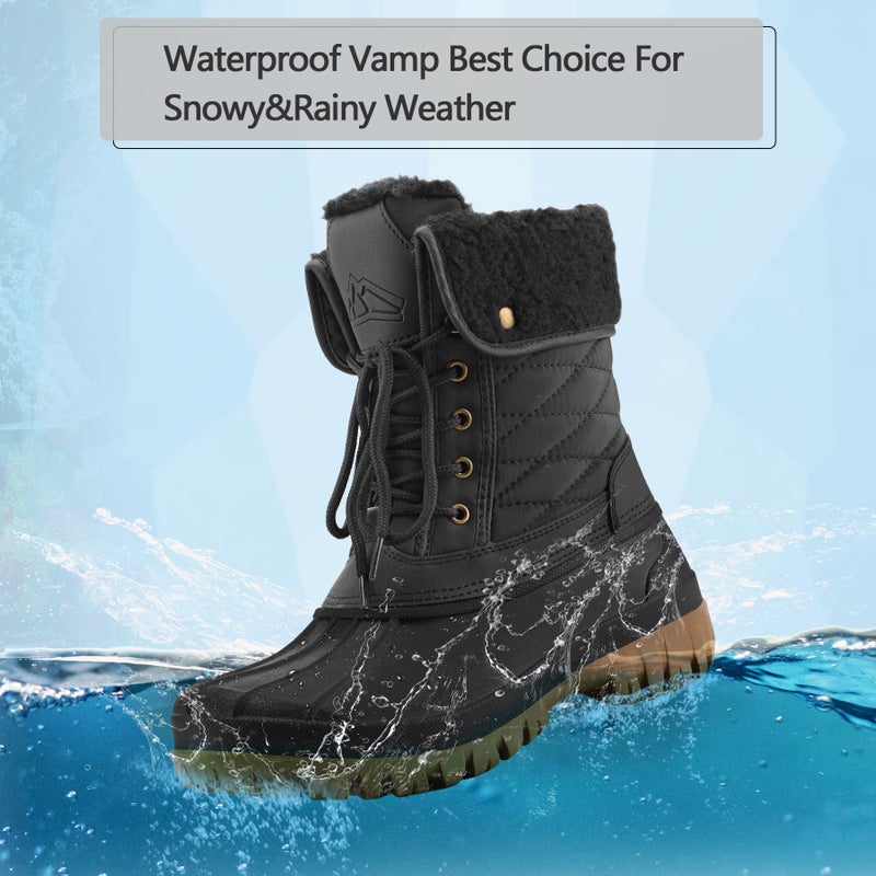 mysoft Women's Waterproof Snow Boots Insulated Warm, Lace-Up Winter Mid Calf Duck Boots for Outdoor - Image 4