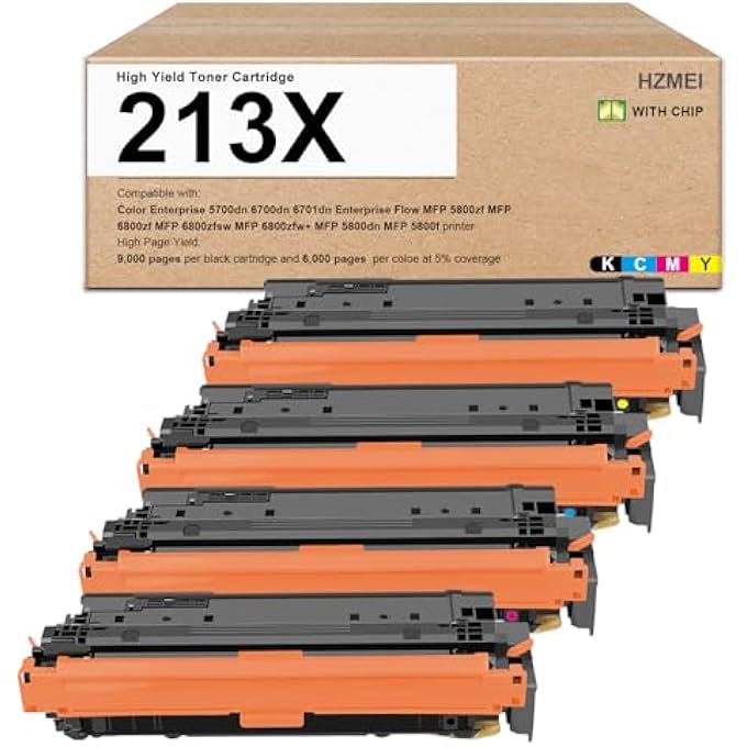 خراطيش حبر 213X عالية الإنتاجية 213 213X W2130X متوافقة مع طابعات HP ENTERPRISE 5700DN 6700DN 6701DN MFP 5800F 5800DN 6800DN 5800 6800 سلسلة حبر، أسود، أزرق، أرجواني، أصفر - Image 1