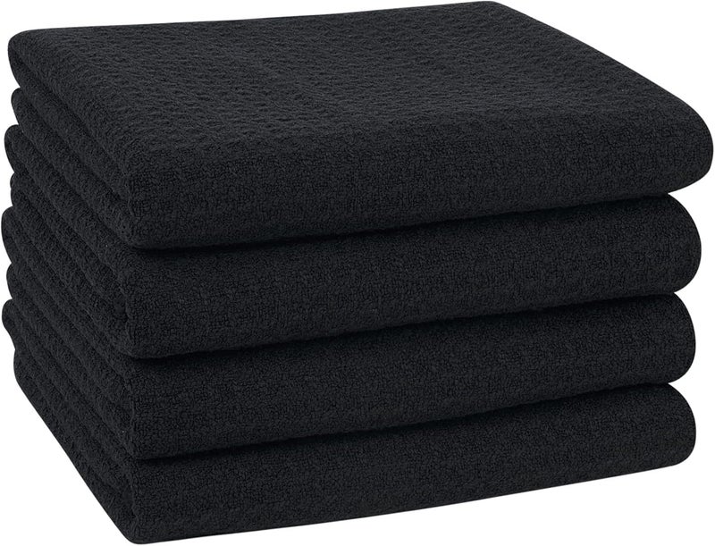 VIVOTE Microfibre Tea Towels, Black Kitchen Towels, Soft & Absorbent, Premium Multipurpose Quick Drying Rags (40 x 60 cm, Pack of 4) - Image 1