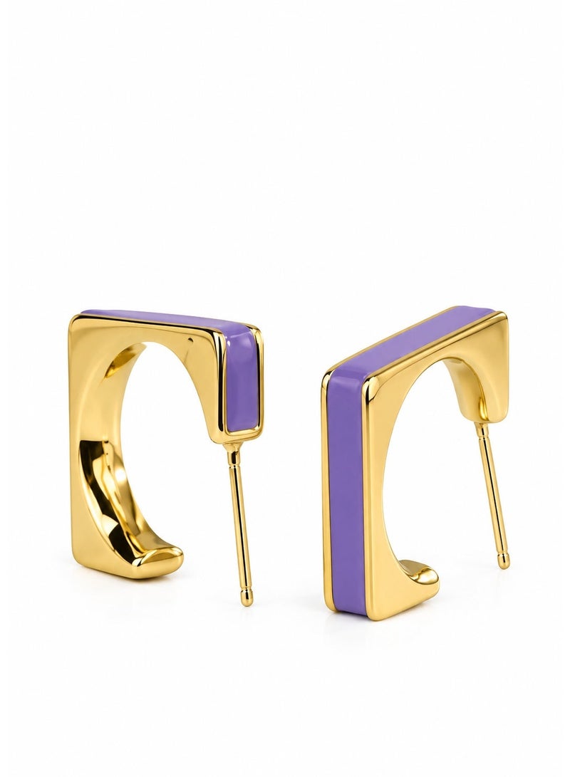 R.C.E Accessories Lavender Square Hoop Earrings for Women - Lightweight Gold-Tone Fashion Jewellery - Image 1