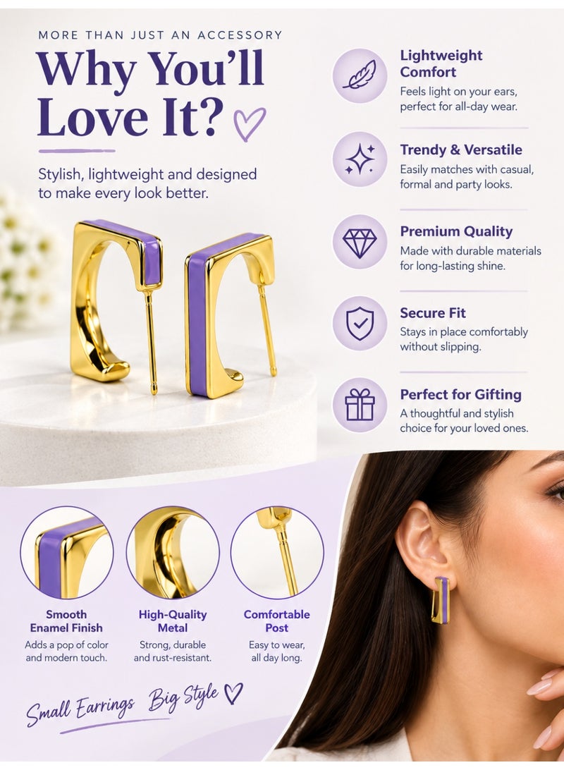 R.C.E Accessories Lavender Square Hoop Earrings for Women - Lightweight Gold-Tone Fashion Jewellery - Image 5