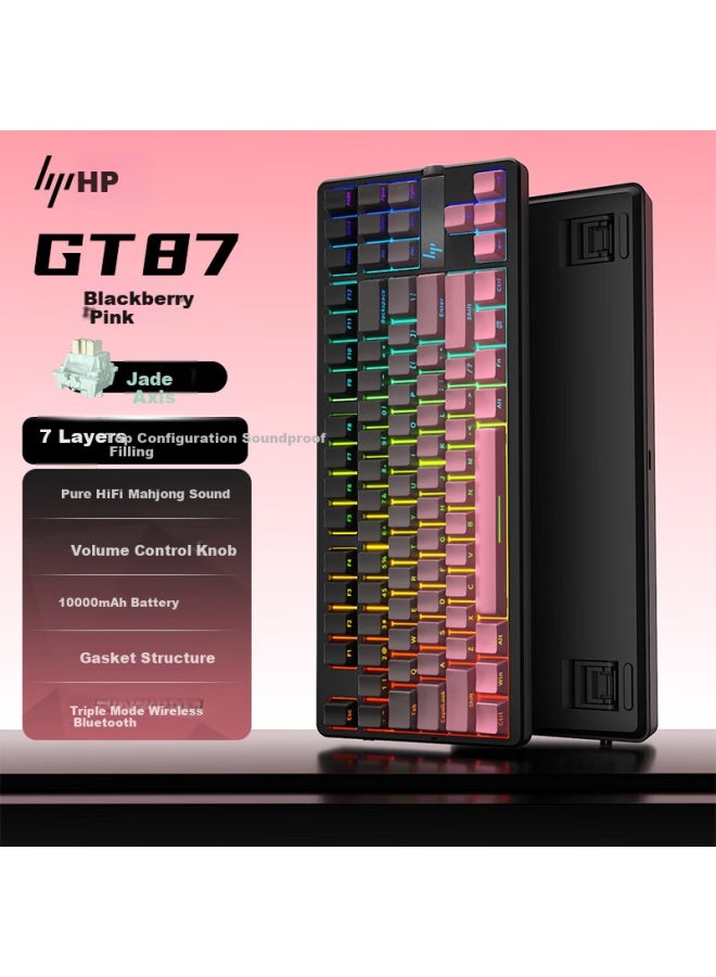 Hp Gt87 Mechanical Keyboard, Wireless Wired Bluetooth Tri-Mode Gasket Customized Keyboard, E-Sports Gaming Office Computer Side-Engraved High-Value For Men And Women, Blackberry Pink Jade Switch - Image 1