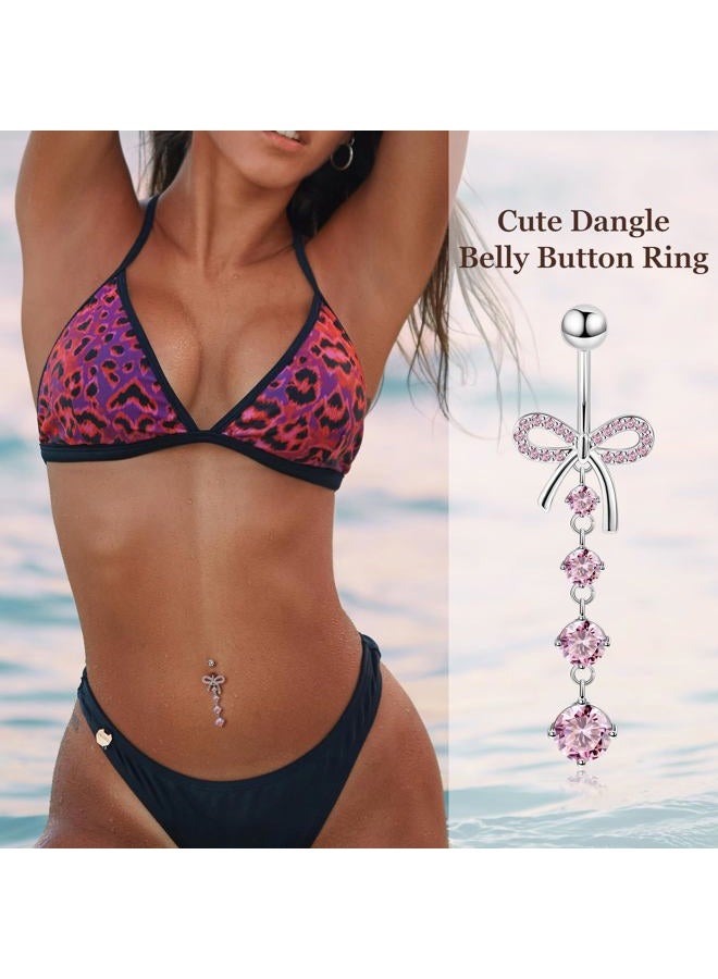 REVOLIA 14G F136 Titanium Dangle Belly Button Ring for Women Dangling Navel Ring Hypoallergenic Belly Ring Internally Threaded Barbell CZ Bow Navel Piercing Jewelry, Titanium Cubic Zirconia, cubic - Image 4