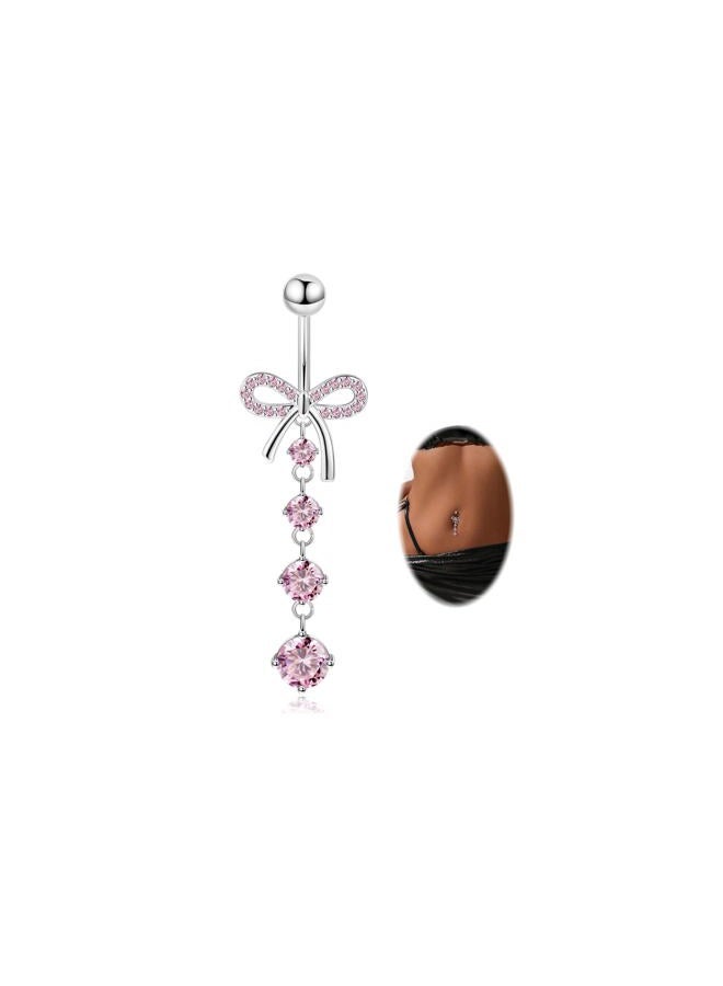 REVOLIA 14G F136 Titanium Dangle Belly Button Ring for Women Dangling Navel Ring Hypoallergenic Belly Ring Internally Threaded Barbell CZ Bow Navel Piercing Jewelry, Titanium Cubic Zirconia, cubic - Image 1