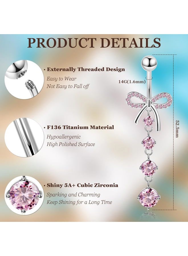 REVOLIA 14G F136 Titanium Dangle Belly Button Ring for Women Dangling Navel Ring Hypoallergenic Belly Ring Internally Threaded Barbell CZ Bow Navel Piercing Jewelry, Titanium Cubic Zirconia, cubic - Image 3