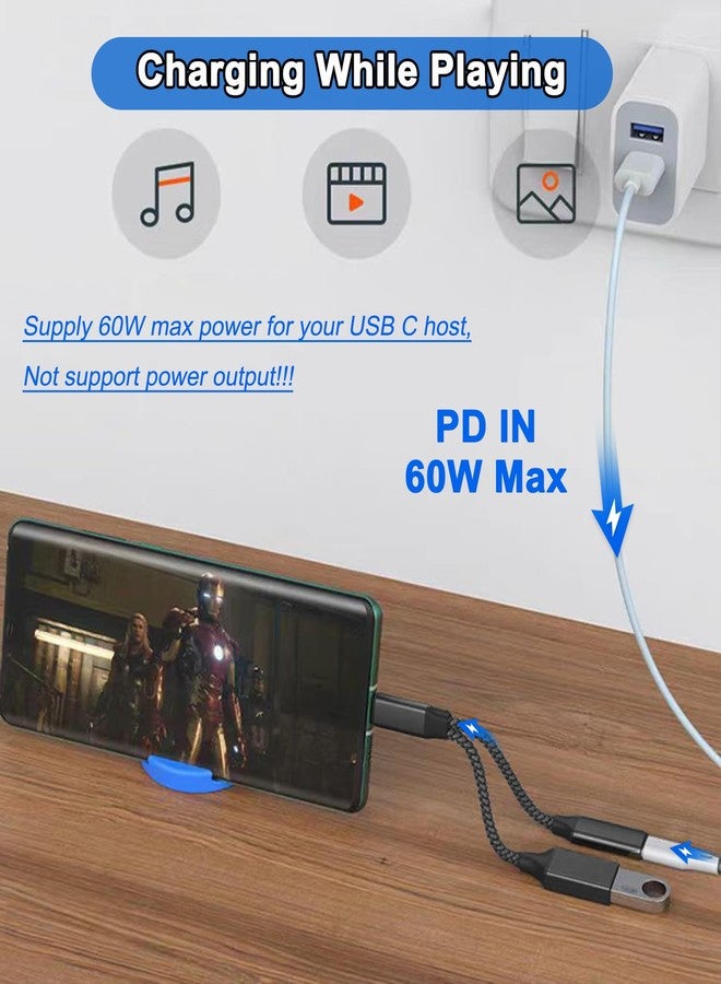AKWOR محول USB C إلى USB OTG، موزع USB C 2 في 1 مع منفذ شحن PD-in 60W ومنفذ USB 3.0 أنثوي متوافق مع iPhone 15 Pro و MacBook Pro و Chromebook و Galaxy والمزيد من أجهزة Type-C. - Image 3