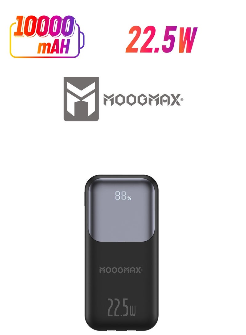 MOOGMAX 10000mAh Power bank, with a digital display screen, and 22.5W fast charging. powerbank distinguished by the smallest size in the world, and two built-in cables (Lightning & Type-C), and two charging ports.  - Image 1