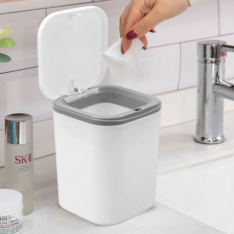 Begale 0.5 Gallon White Tiny Plastic Desktop Garbage Can, Mini Trash Can with Lid, F - Image 4