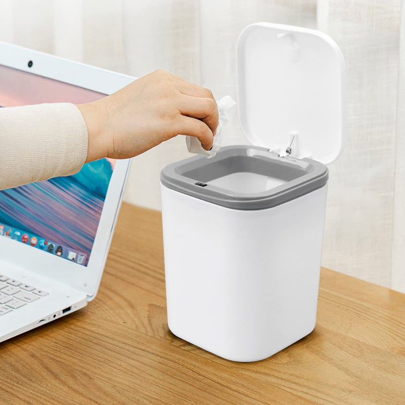 Begale 0.5 Gallon White Tiny Plastic Desktop Garbage Can, Mini Trash Can with Lid, F - Image 5