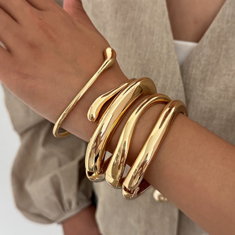 SHIXIN European and American Cross-Border Jewelry: Ins Style Exaggerated Metal Glossy Bracelet with Water Drop Design - Image 2