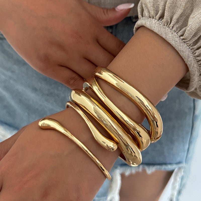 SHIXIN European and American Cross-Border Jewelry: Ins Style Exaggerated Metal Glossy Bracelet with Water Drop Design - Image 4