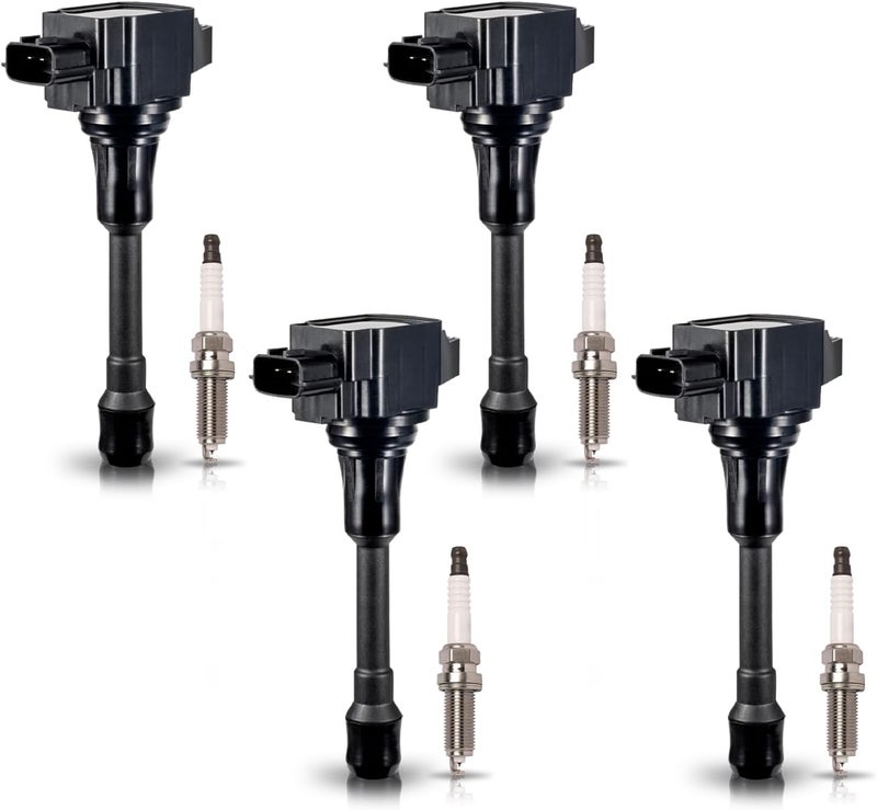 ENA UF549 Ignition Coil Pack and 9029 Double Iridium Spark Plug Compatible with Nissan Altima Versa Sentra Rogue Select Cube Pathfinder 2007 2008 2009 2010 2011 2012 2013 2.5 1.8 1.6 2.0 L4 Set of 4 - Image 1