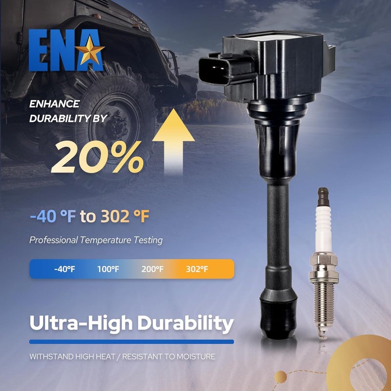 ENA UF549 Ignition Coil Pack and 9029 Double Iridium Spark Plug Compatible with Nissan Altima Versa Sentra Rogue Select Cube Pathfinder 2007 2008 2009 2010 2011 2012 2013 2.5 1.8 1.6 2.0 L4 Set of 4 - Image 3