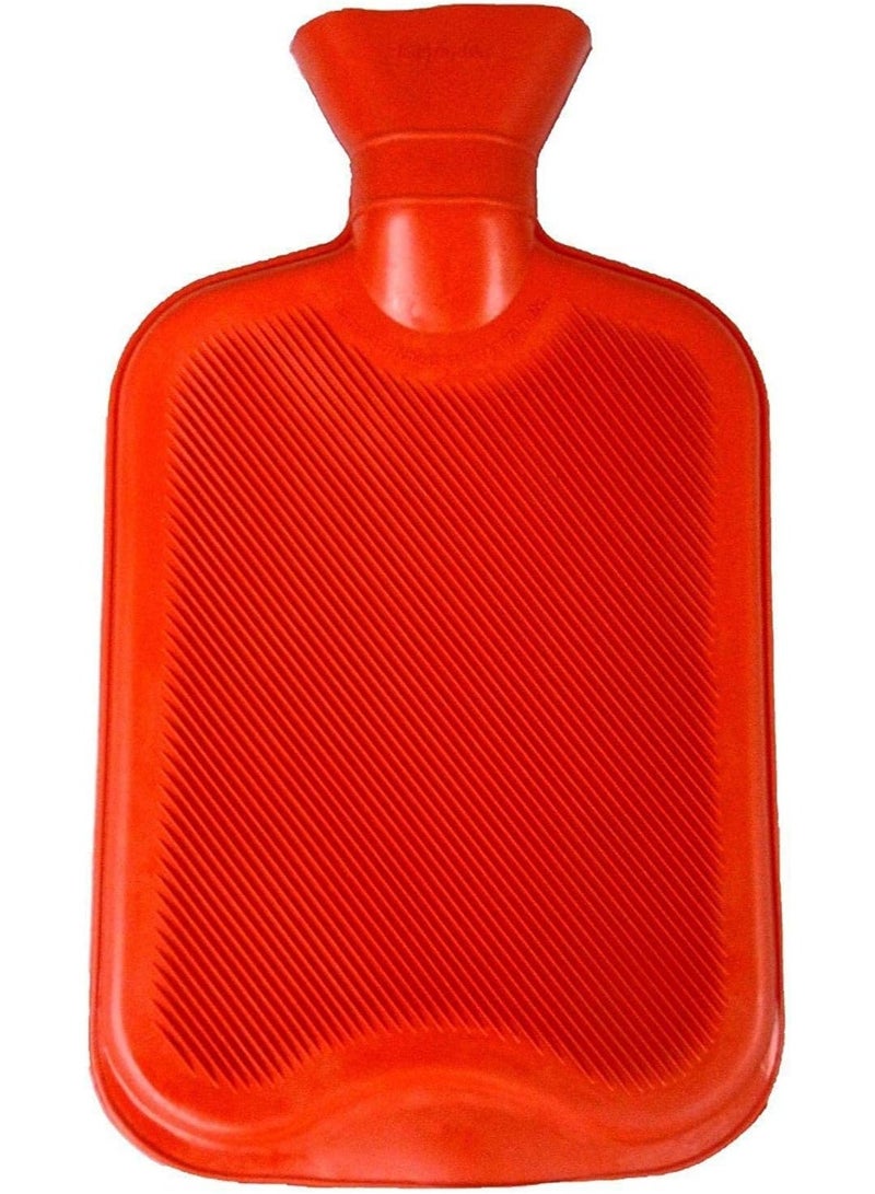Red rubber hot water bottle - compact thermal bag with protective fabric cover - microwaveable and reusable for pain relief - Image 1