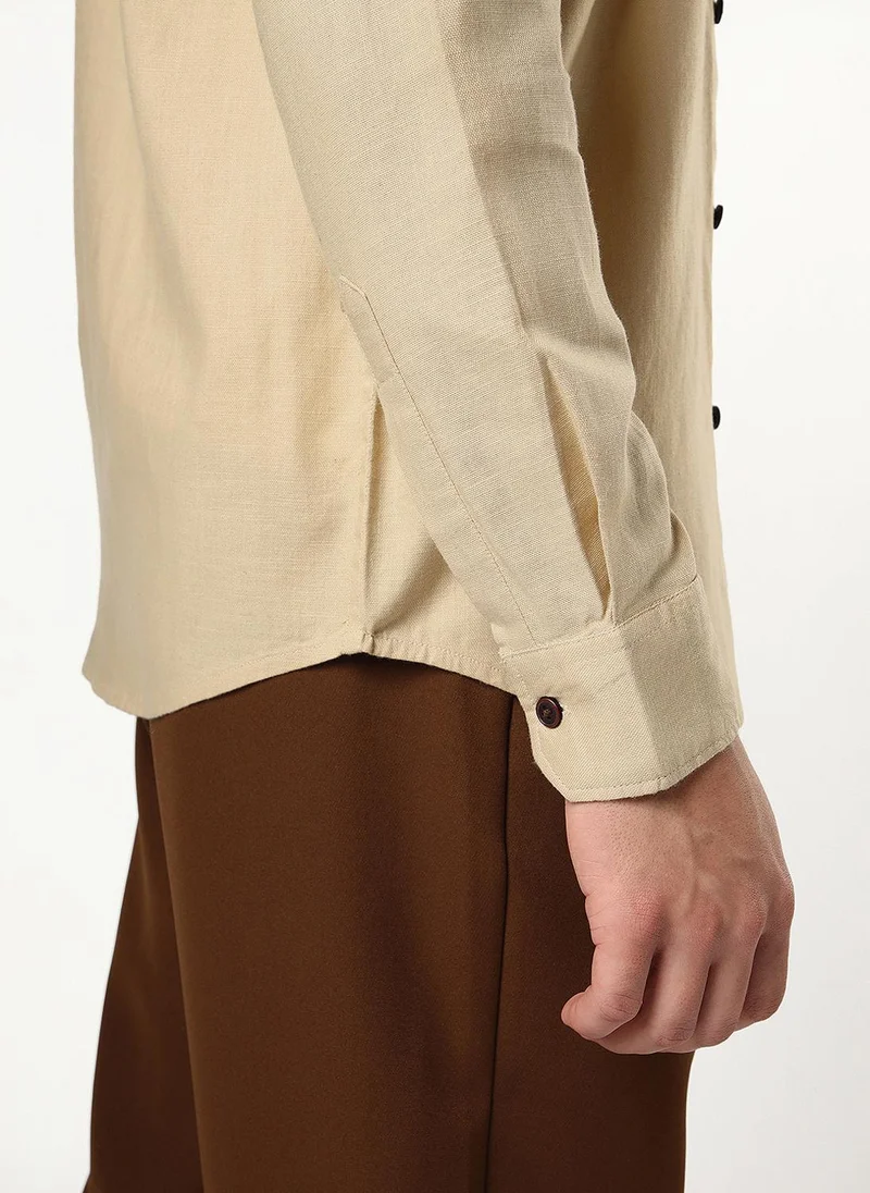 Urbano Fashion  Urbano Fashion Men's Beige Linen Blend Full Sleeve Relaxed Fit Mandarin Collar Casual Solid Shirt for Men | Best Price UAE