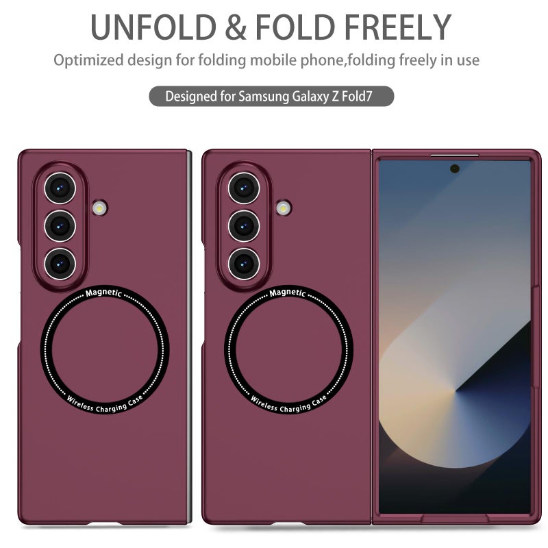 erorex For Samsung Galaxy Z Fold7 5G Magsafe Magnetic Folding PC Phone Case(Wine Red) - Image 3