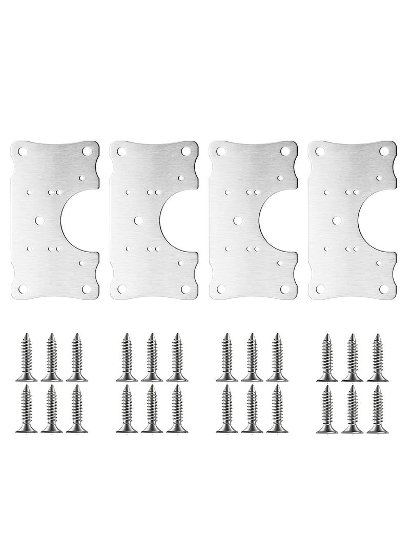 Cabinet Hinge Repair Plate, Stainless Steel Hinge Repair Kits with Mounting Screws Wooden for Protecting Furniture and Kitchen Cabinet 4 Half Hole - Image 1