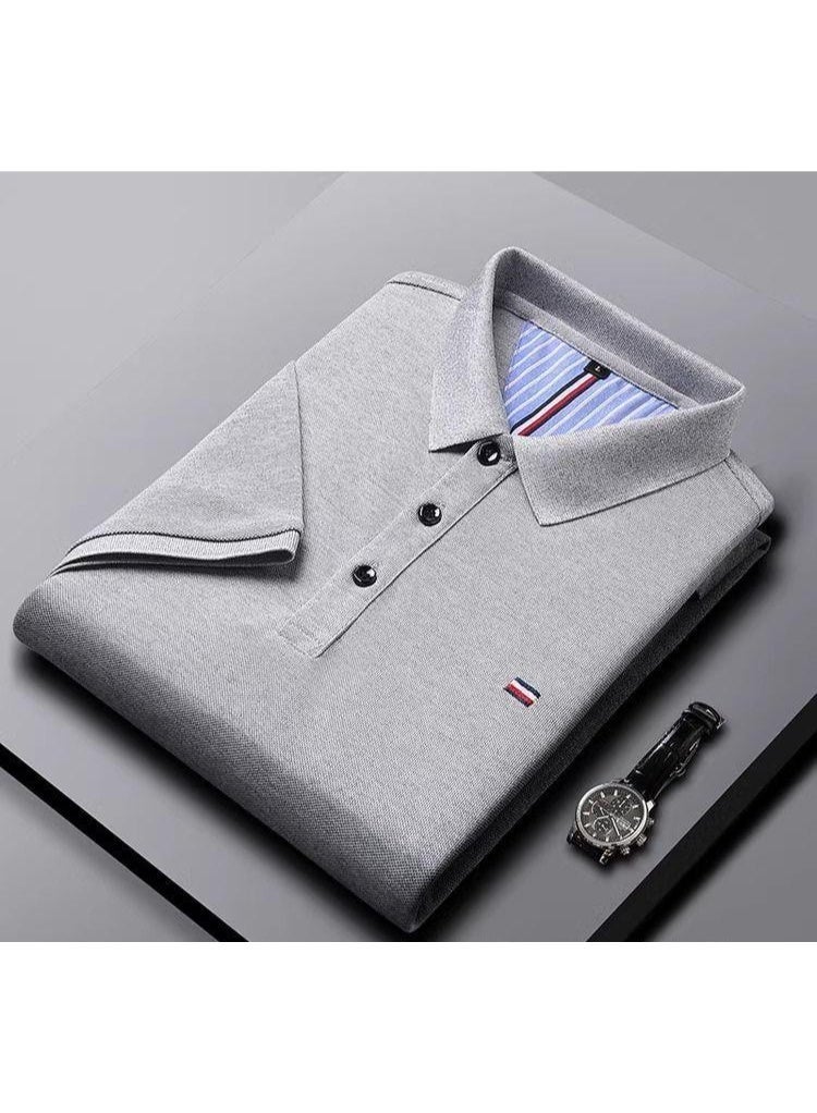 POLO قميص بولو قصير الأكمام للرجال من القطن الخالص المطرز صيفي للأعمال غير الرسمية قابل للتنفس - Image 1