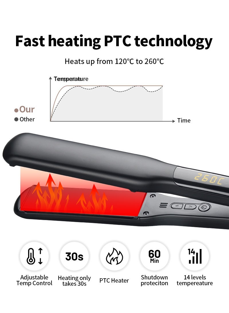 بيستيس  مكواة فرد الشعر وتجعيده 2 في 1 من السيراميك 260 درجة مئوية مكواة مسطحة عالية الحرارة مع 14 إعدادات للحرارة درجة حرارة قابلة للتعديل وتسخن بسرعة - Image 2