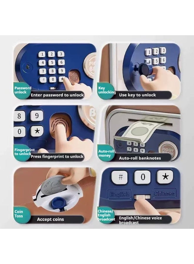 بنك النقود الإلكترونية للأطفال – حصالة ذكية مزودة بخاصية التقاط الأوراق النقدية تلقائيًا، وقفل بكلمة مرور، وقفل ببصمة الإصبع، وتخزين العملات المعدنية، ومؤثرات صوتية، ولعبة تعليمية لتعليم المفاهيم المالية وعادات الادخار (قطة مبتسمة، بني) - Image 5