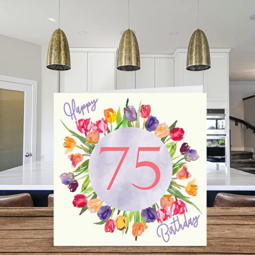 Stuff4 75th Birthday Cards for Women - Floral Watercolour Tulips Design - Blank Inside with Envelope, 5.7 x 5.7 Inch - No Ink Smudge - Unique Birthday Card for Her, Mother, Grandma, or Auntie - Image 3
