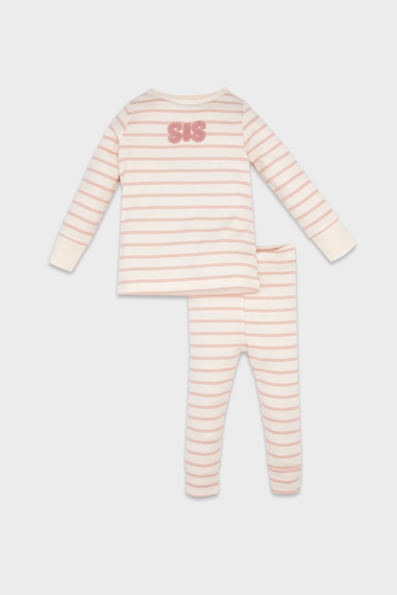 ديفاكتو طقم بيجاما بيبي بناتي مخطط مضلع قصة عادية - قطعتين - Image 1