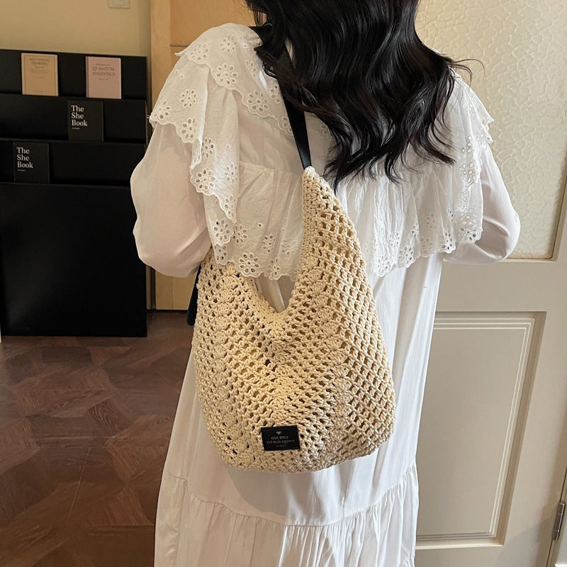 حقيبة كتف قش نسائية - Image 4