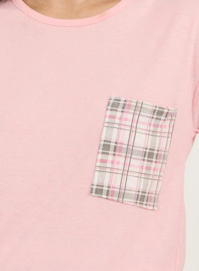 Styli Checked Print Pocket Dropped Shoulder T-Shirt & Pyjama Set