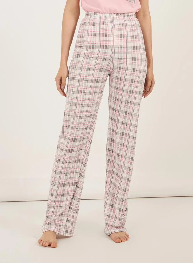 Styli Checked Print Pocket Dropped Shoulder T-Shirt & Pyjama Set