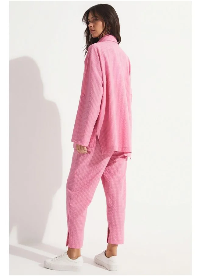 JUNE June Self-Textured Shirt Trouser Set Pink