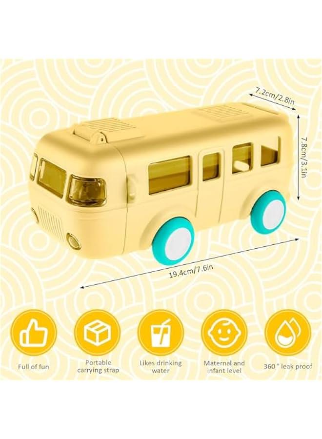 ميكسد كوب مياه بماصة للسيارة من تراسل، زجاجة مياه صيفية لطيفة للحافلة مع حزام كتف، كوب شرب مربع للاطفال مانع للتسرب بتصميم كرتوني لطيف، لعبة غطاء قلاب، غلاية مياه للاطفال (اصفر)، بلاستيك - Image 2