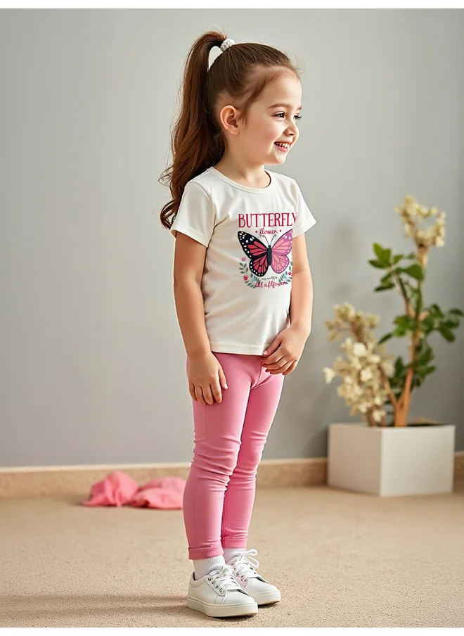 تايك تو Take Two Kids 2pcs Graphic Print Short Sleeve T-Shirt and Solid Leggings