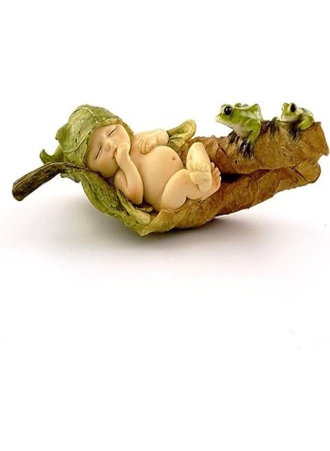 Top Collection Miniature Fairy Garden and Terrarium Statue, Sleeping Fairy Baby with Frogs - Image 1