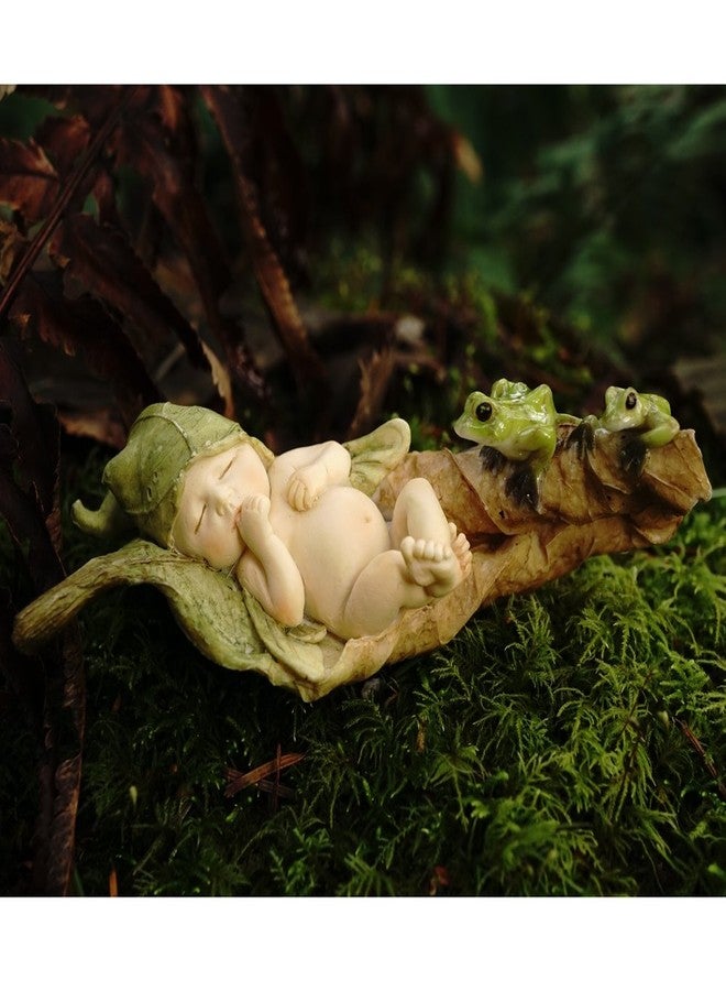 Top Collection Miniature Fairy Garden and Terrarium Statue, Sleeping Fairy Baby with Frogs - Image 2