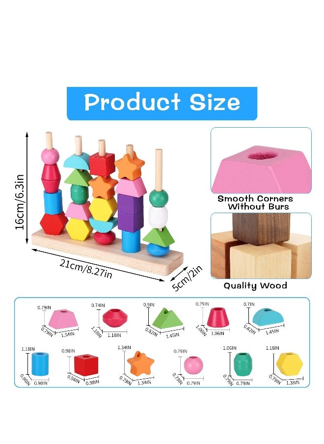 null - Montessori Lacing Bead Sequencing Toy Set, Fine Motor Skills Toys for Toddlers, Wooden Beads Stacking Blocks Matching Shape Colors Counting Block, Learning Resources Toys for Toddlers 3 4 5 Years Old - Image 1