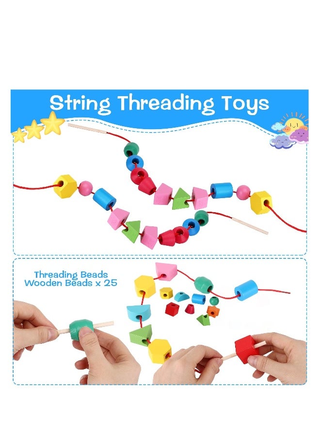 null - Montessori Lacing Bead Sequencing Toy Set, Fine Motor Skills Toys for Toddlers, Wooden Beads Stacking Blocks Matching Shape Colors Counting Block, Learning Resources Toys for Toddlers 3 4 5 Years Old - Image 1