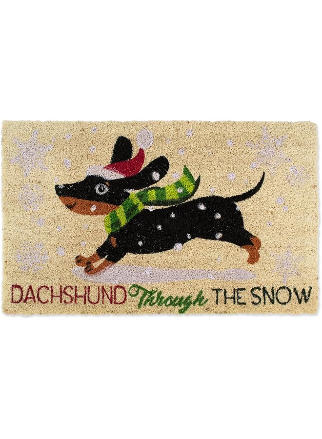 Green Tiger Christmas Coir Door Mat Outdoor Cat & Dog Themed Doormat for Animal Lovers, 17x29, Dachshund Through The Snow - Image 1