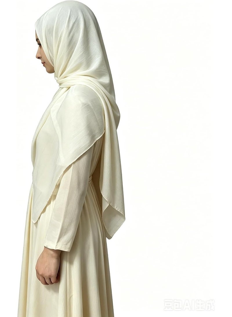 Off White Shiny Gloss Chiffon Hijab Scarf 180*70cm, Women Elegant Lightweight Wedding Shawl Wrap Cape - Image 4