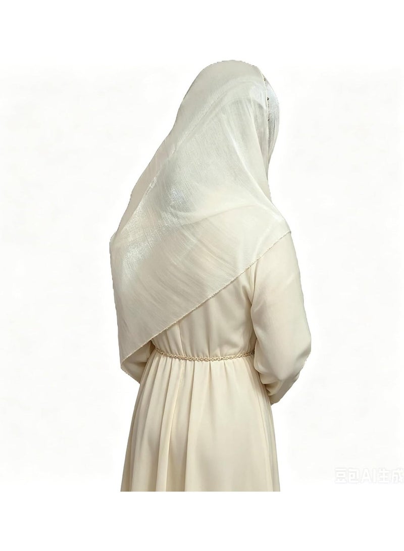Off White Shiny Gloss Chiffon Hijab Scarf 180*70cm, Women Elegant Lightweight Wedding Shawl Wrap Cape - Image 2