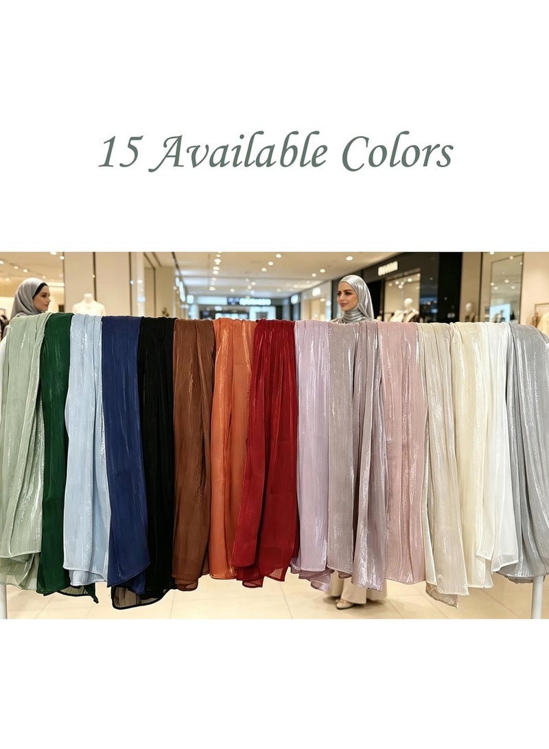 Off White Shiny Gloss Chiffon Hijab Scarf 180*70cm, Women Elegant Lightweight Wedding Shawl Wrap Cape - Image 5