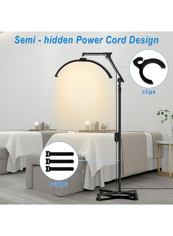 Original LED half-moon design floor lamp with four-wheel base and phone holder - Black - Image 3