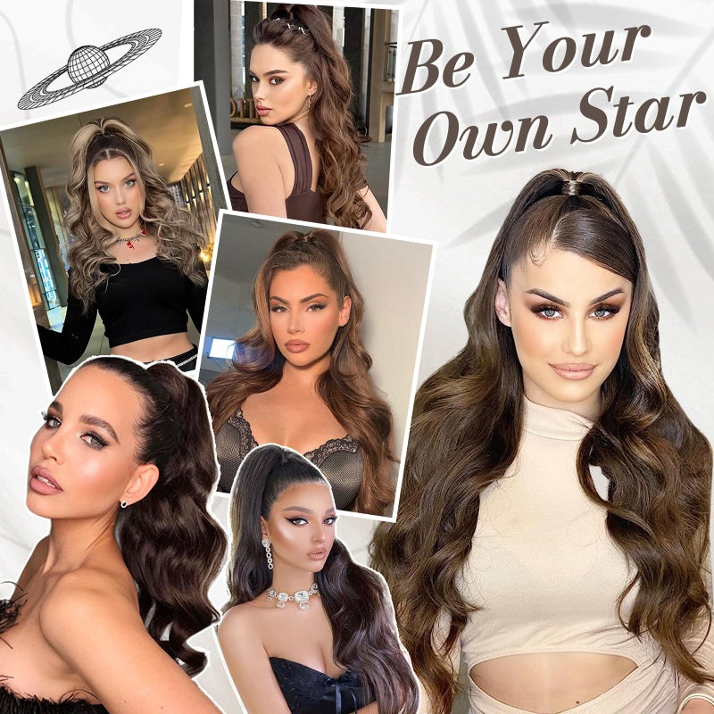 BARSDAR Claw Clip Ponytail Extension - 20 Inch Wavy Highlight Ponytail Hair Extensions for Women - Synthetic Claw Clip in Pony Tail Hairpieces Daily - Brown & Auburn - Image 4