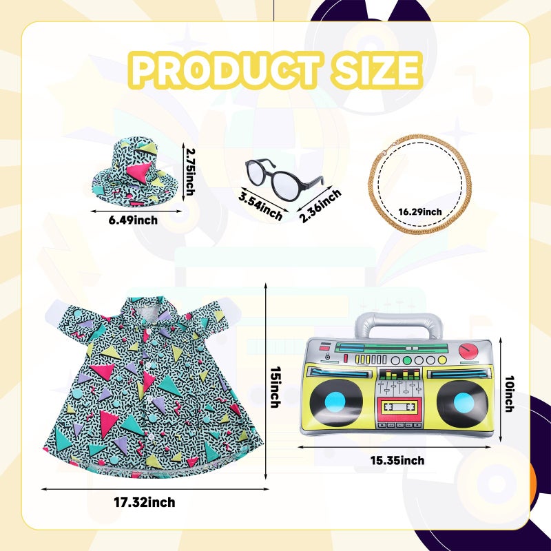 CAMDUCK 5 Pcs Summer Porch Goose Outfits, 80s 90s Hip Hop Costume Outfit for 23'' Goose Statue, Porch Goose Clothes Accessories with Hawaiian Hat Skirt Glasses Necklace Inflatable Radio Boom Box - Image 2