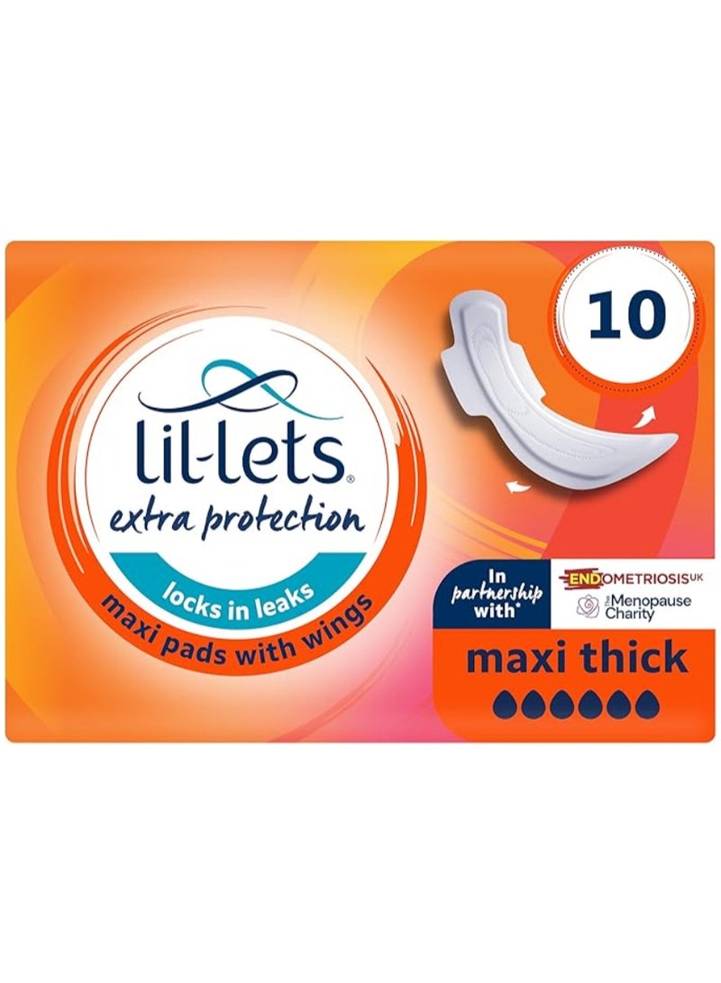 Lil-Lets Extra Protection Maxi Pads X 10 (1 pack), with Wings, for Extremely Heavy Flow Periods and Perimenopause - Image 1