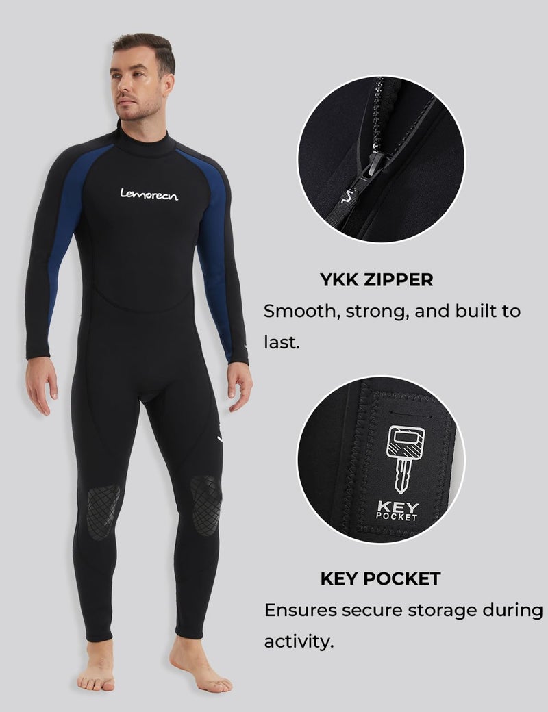Lemorecn Wetsuits Jumpsuit Neoprene 3/2mm Full Body Diving Suit(3031,M) - Image 3